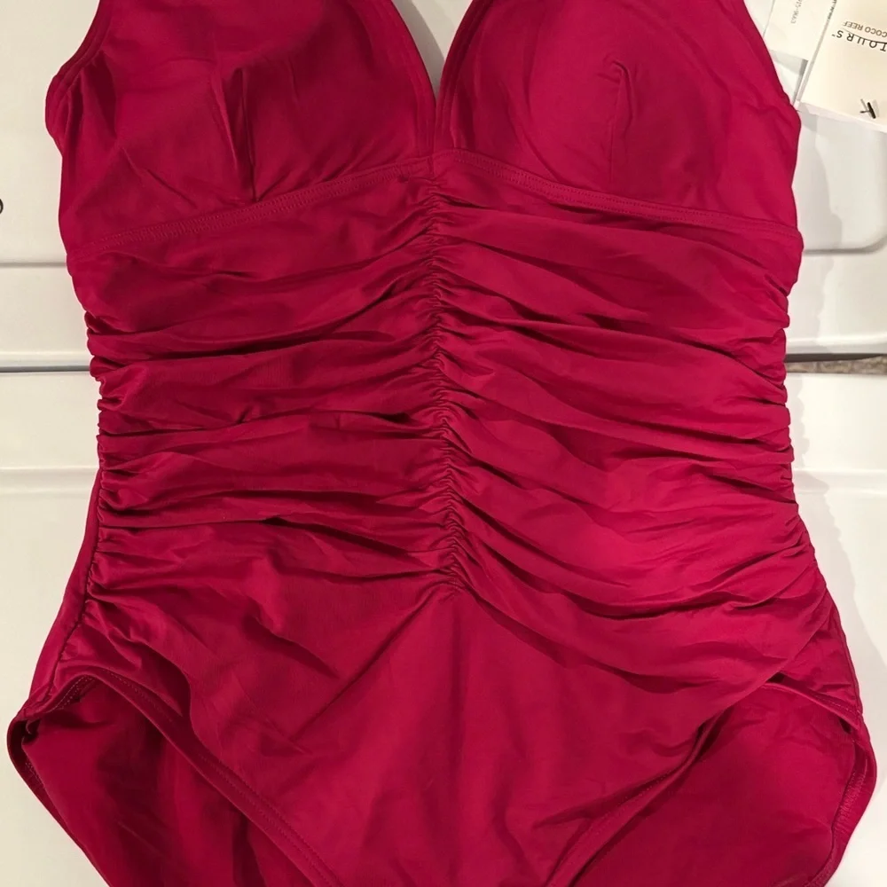 Vibrant Pink Ruched Swimsuit - Picture 1 of 9